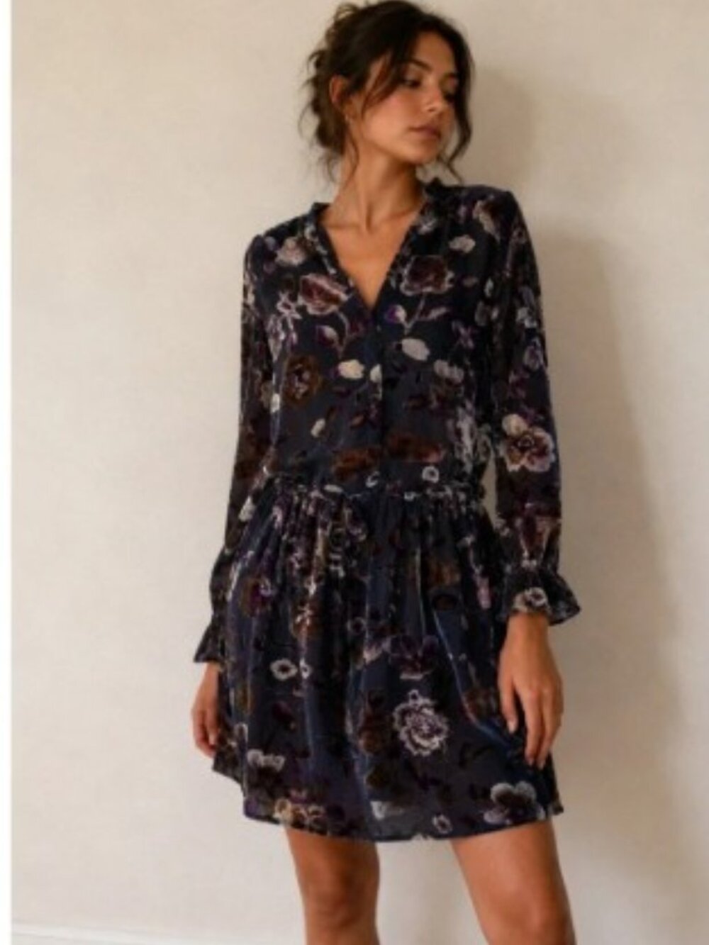 Carolina Belle Montreal Burnout Velvet Floral Dress Navy Blue Purple 10